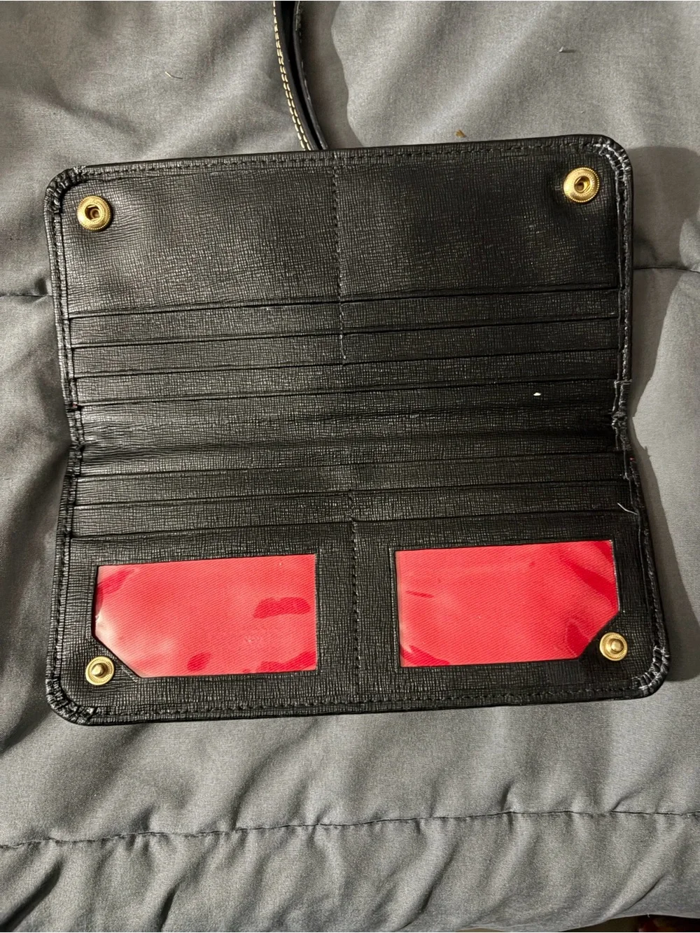 Dooney & Bourke Black Leather Wristlet with Gold Plaque